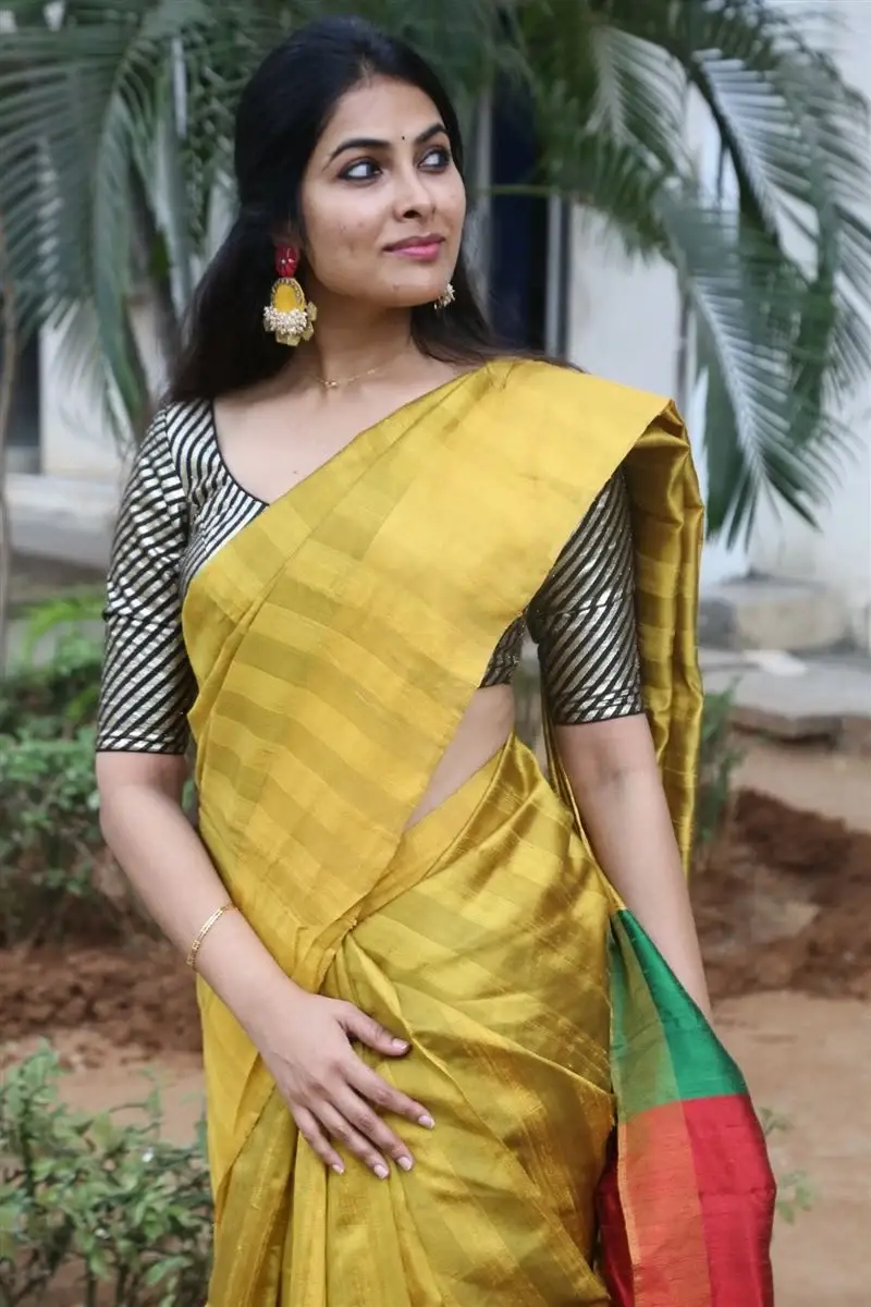 ACTRESS DIVI VADTHYA IN YELLOW SAREE AT LAMBASINGI MOVIE MEET 12